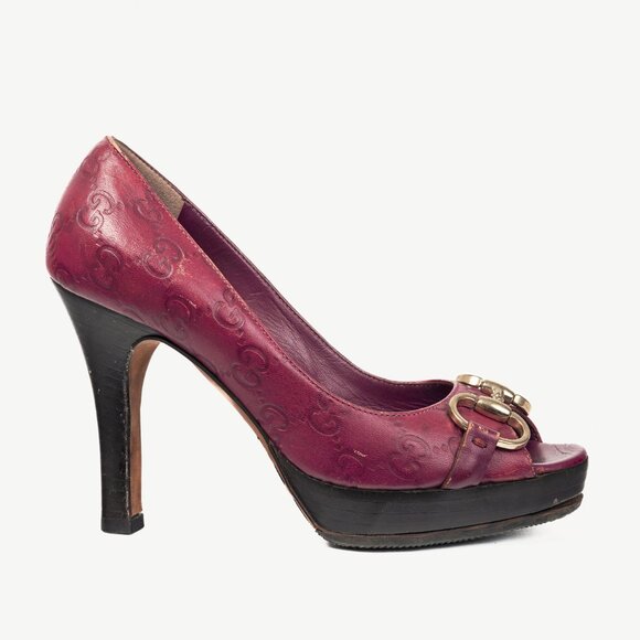 Gucci Purple Guccissima Soft Leather Horsebit Peep-Toe Pumps - Picture 1 of 9